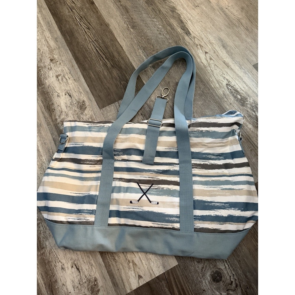Thirty One 31 Weekender Tote Bag  Canvas Hockey Embroidery Nwot